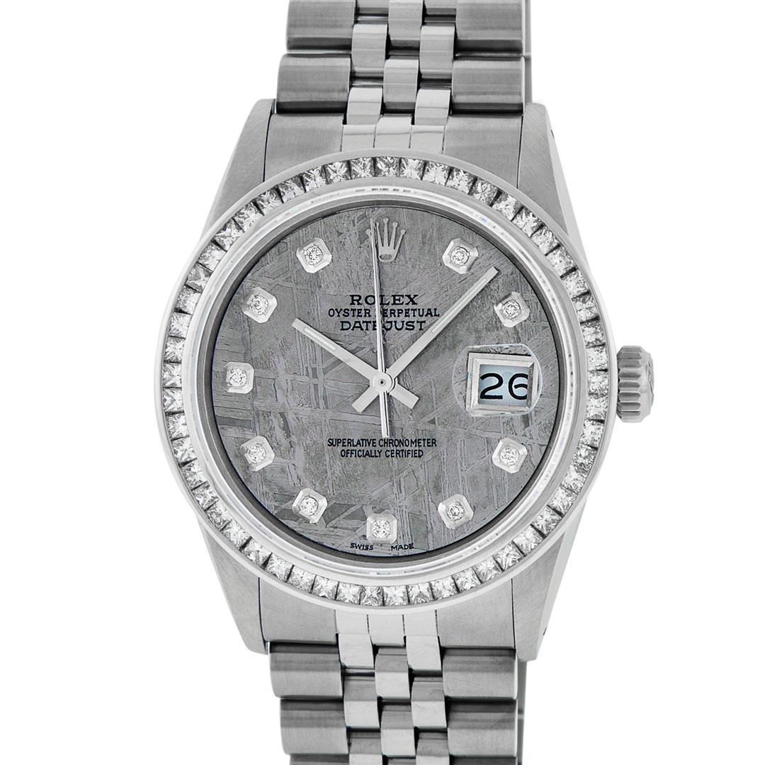 Rolex Mens SS Meteorite Diamond Princess Cut 36MM Datejust Wristwatch