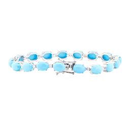 20.36 ctw Turquoise And Diamond Bracelet - 14KT White Gold