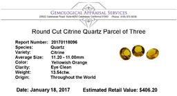 13.54 ctw.Natural Round Cut Citrine Quartz Parcel of Three
