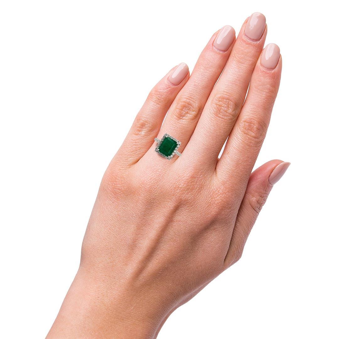 4.06 ctw Emerald and 1.10 ctw Diamond 14K White Gold Ring