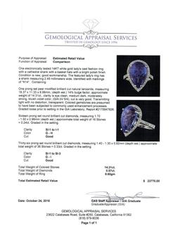 GIA Cert 14.31 ctw Tanzanite and Diamond Ring - 14KT White Gold