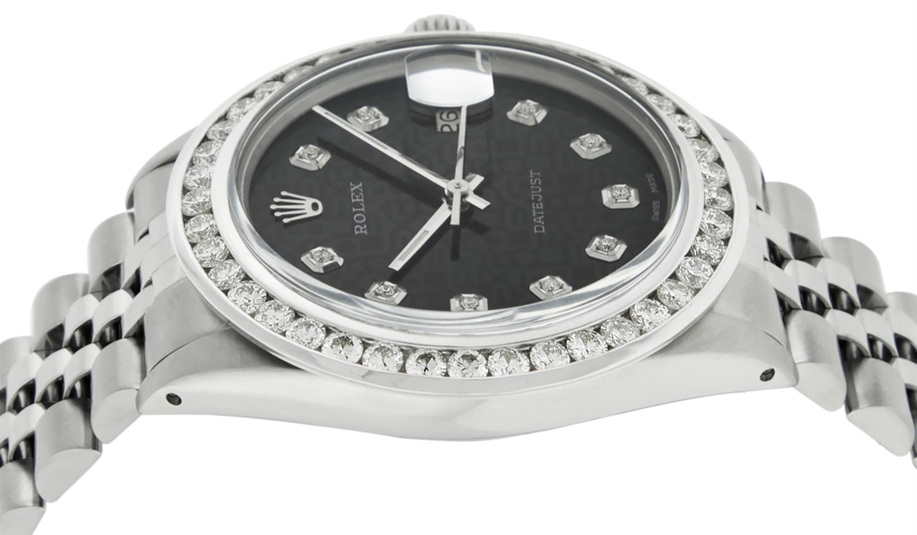Rolex Mens Stainless Steel Black Jubilee 3 ctw Diamond Datejust Wristwatch 36MM