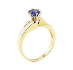 1.38 ctw Blue Sapphire and Diamond Ring - 14KT Yellow Gold