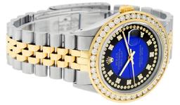 Rolex Mens 2 Tone Blue Vignette String VS 3 ctw Channel Set Diamond Datejust 36M