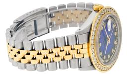 Rolex Mens 2 Tone Blue Vignette String VS 3 ctw Channel Set Diamond Datejust 36M