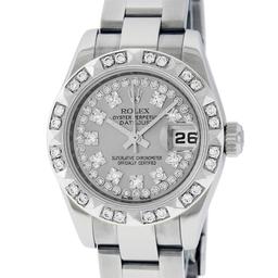 Rolex Ladies New Style Quickset Datejust Silver String Diamond Pyramid Oyster Pe