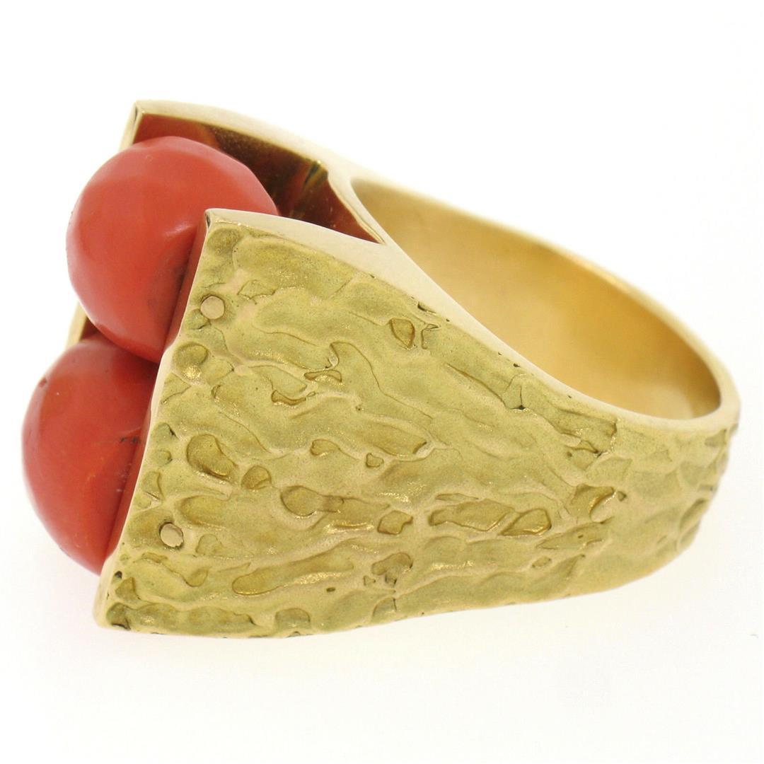 18k Yellow Gold Spinning Faceted Coral Bead Textured Matte VERY HEAVY 40.1g Ring