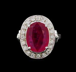 GIA Cert 4.07 ctw Ruby and Diamond Ring - 14KT White Gold