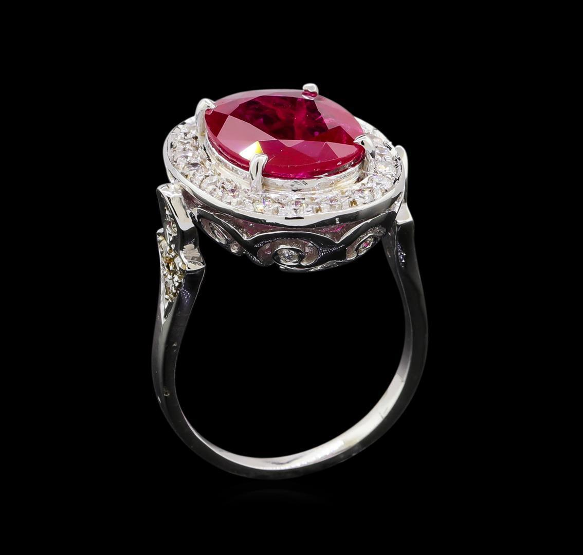 GIA Cert 4.07 ctw Ruby and Diamond Ring - 14KT White Gold