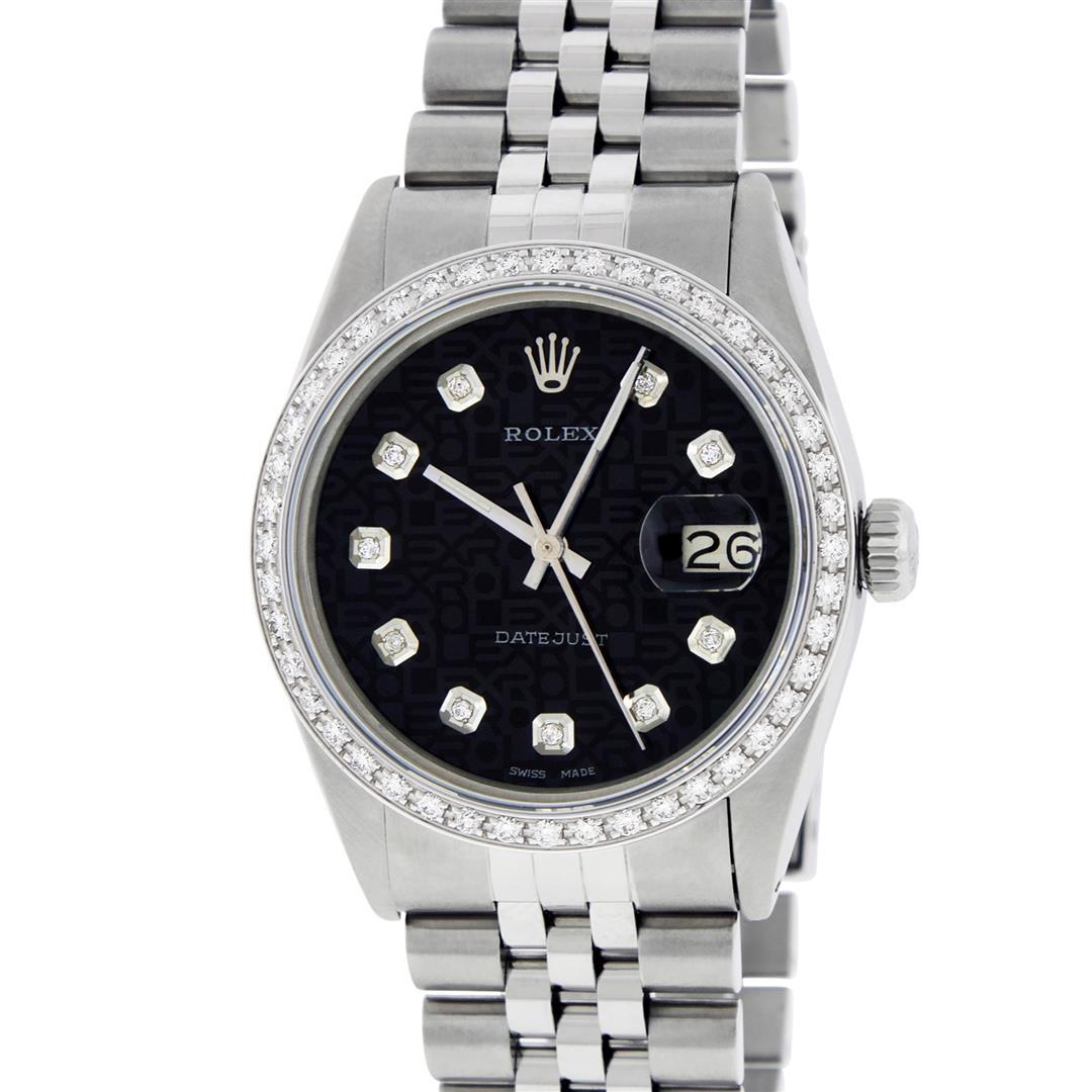 Rolex Mens Stainless Steel Black Diamond 36MM Oyster Perpetaul Datejust