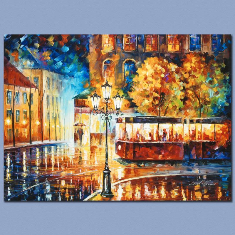 Leonid Afremov (1955-2019) "Night Trolley" Limited Edition Giclee on Canvas, Num