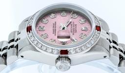 Rolex Ladies Stainless Steel Pink Diamond & Ruby 26MM Datejust Wristwatch