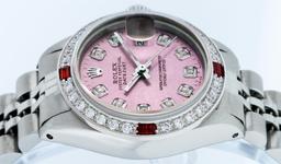 Rolex Ladies Stainless Steel Pink Diamond & Ruby 26MM Datejust Wristwatch