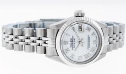 Rolex Ladies Stainless Steel Mother Of Pearl Oyster Perpetual Datejust Wristwatc