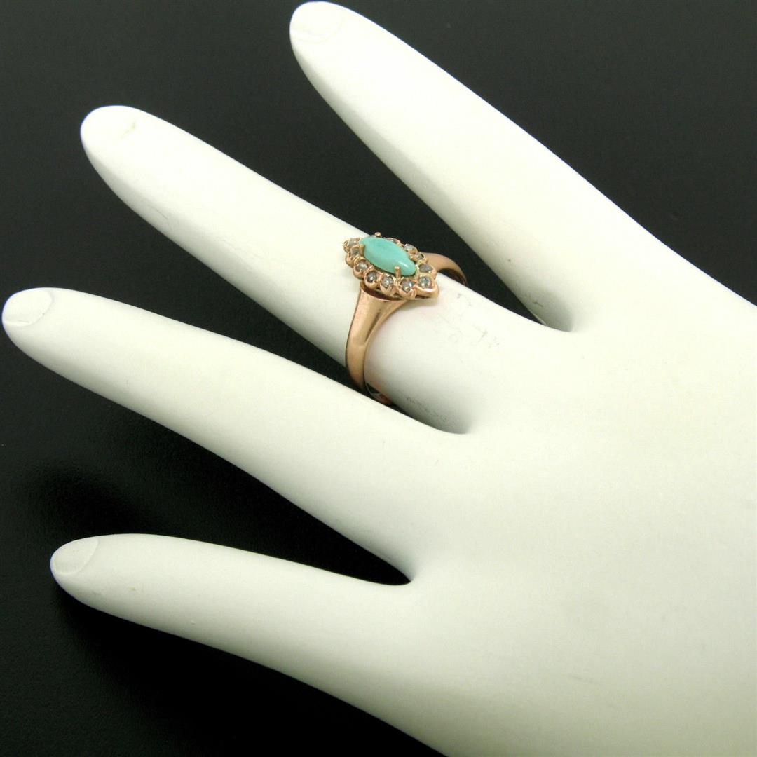 10K Rose Gold Marquise Turquoise .30 ctw Diamond Solitaire Ring