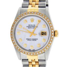 Rolex Mens 2 Tone Mother Of Pearl Diamond 36MM Oyster Perpetaul Datejust