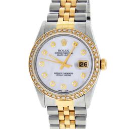 Rolex Mens 2 Tone Mother Of Pearl Diamond 36MM Oyster Perpetaul Datejust