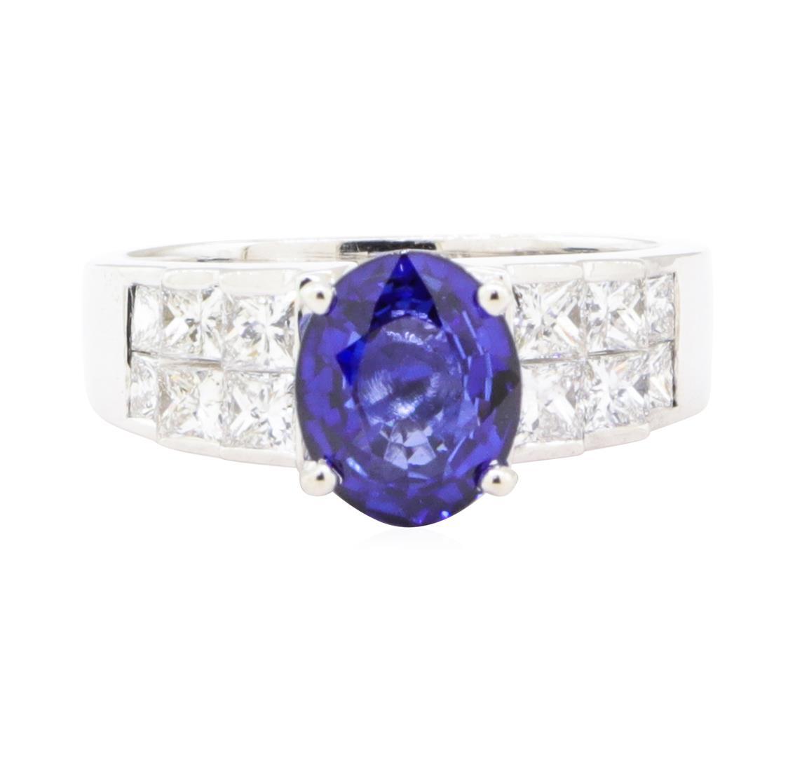 3.13 ctw Sapphire And Diamond Ring - 18KT White Gold