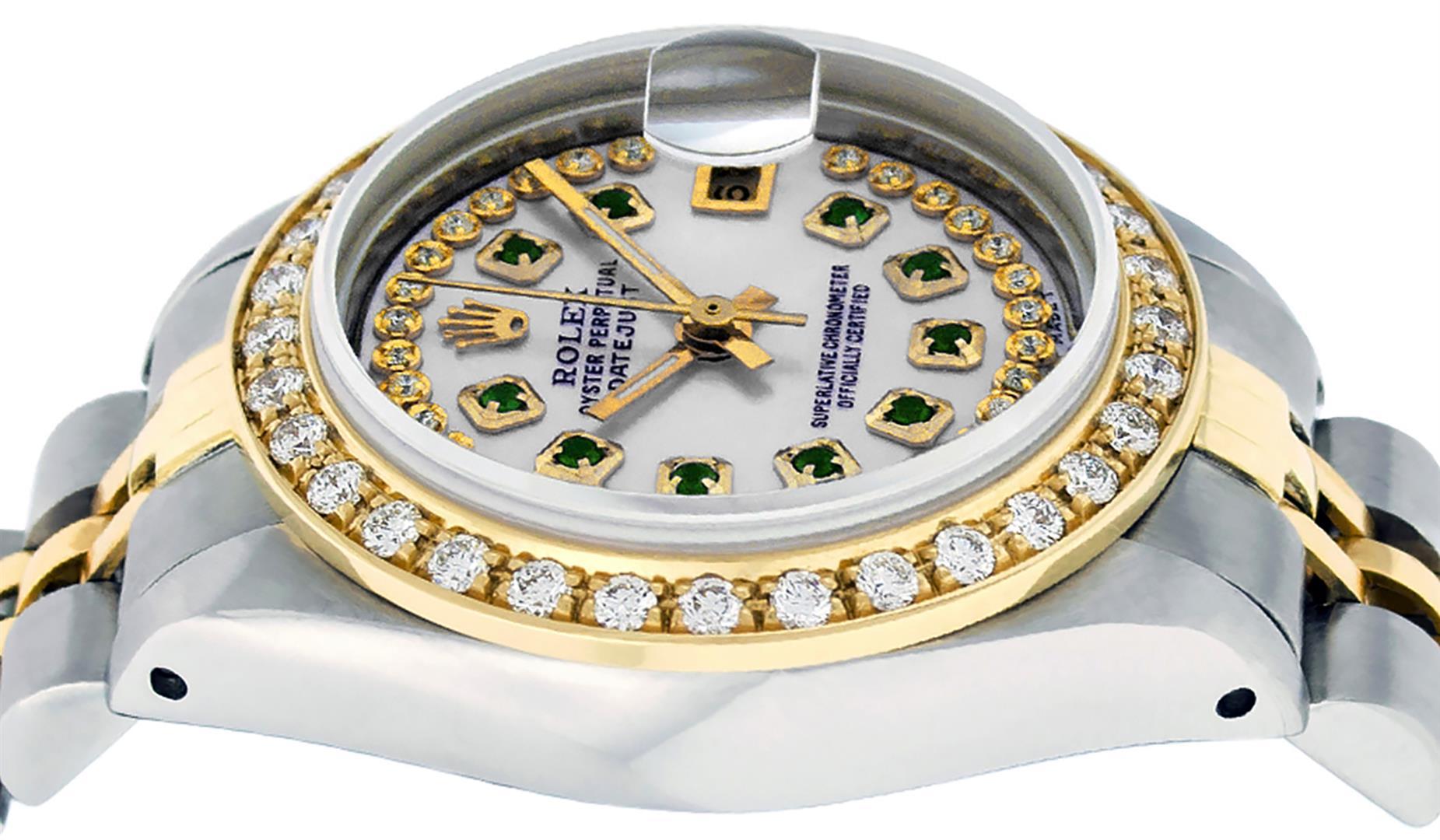 Rolex Ladies 2 Tone MOP Emerald String Diamond Datejust Wristwatch