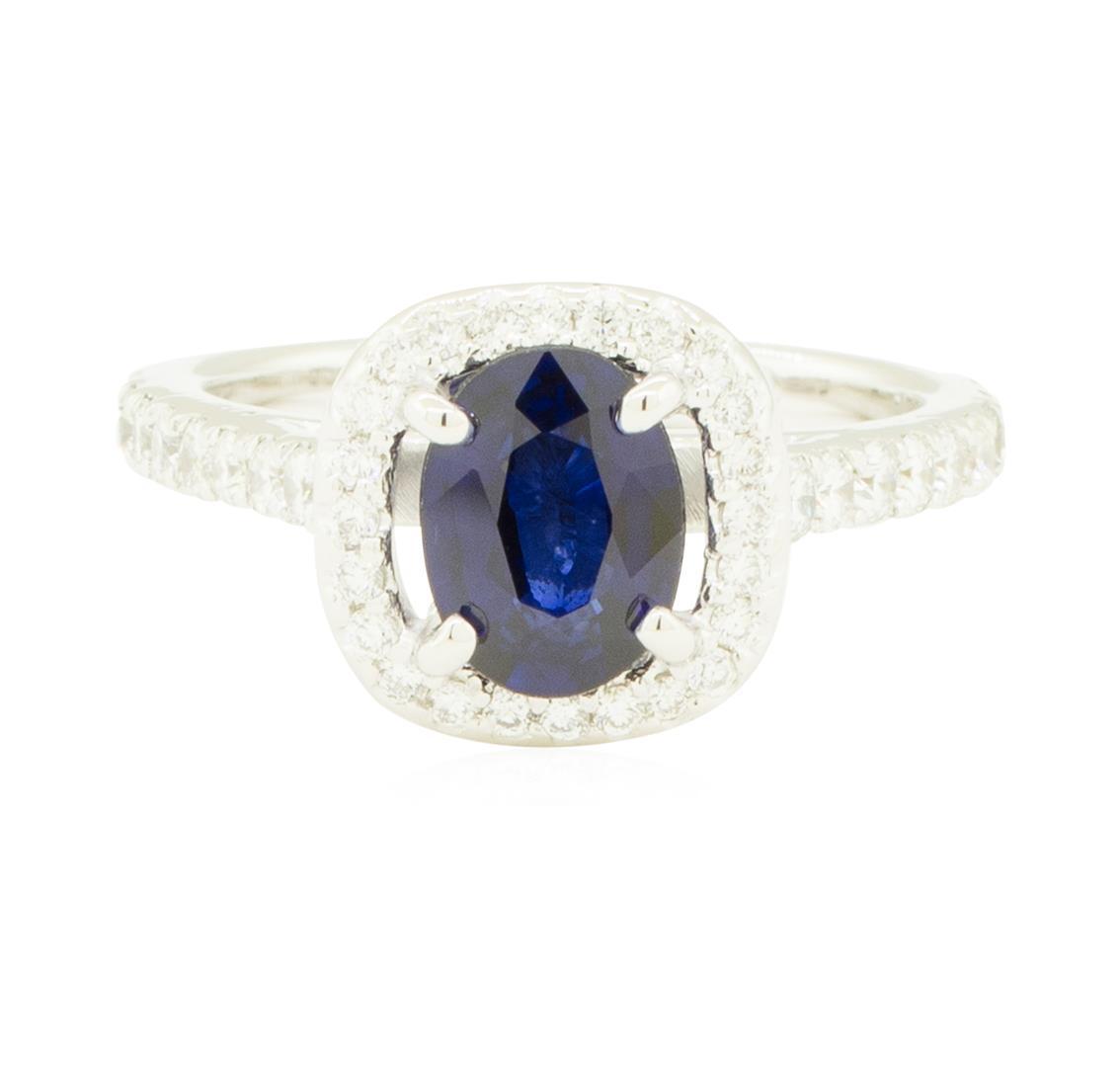 1.94 ctw Oval Brilliant Blue Sapphire And Diamond Ring - 14KT White Gold