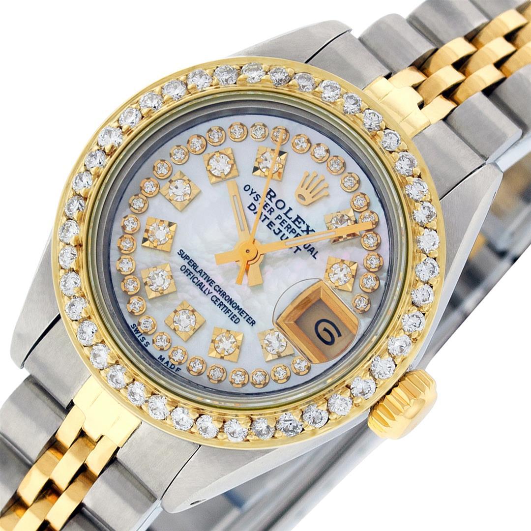 Rolex Ladies 2 Tone Mother Of Pearl String Diamond Datejust Wristwatch