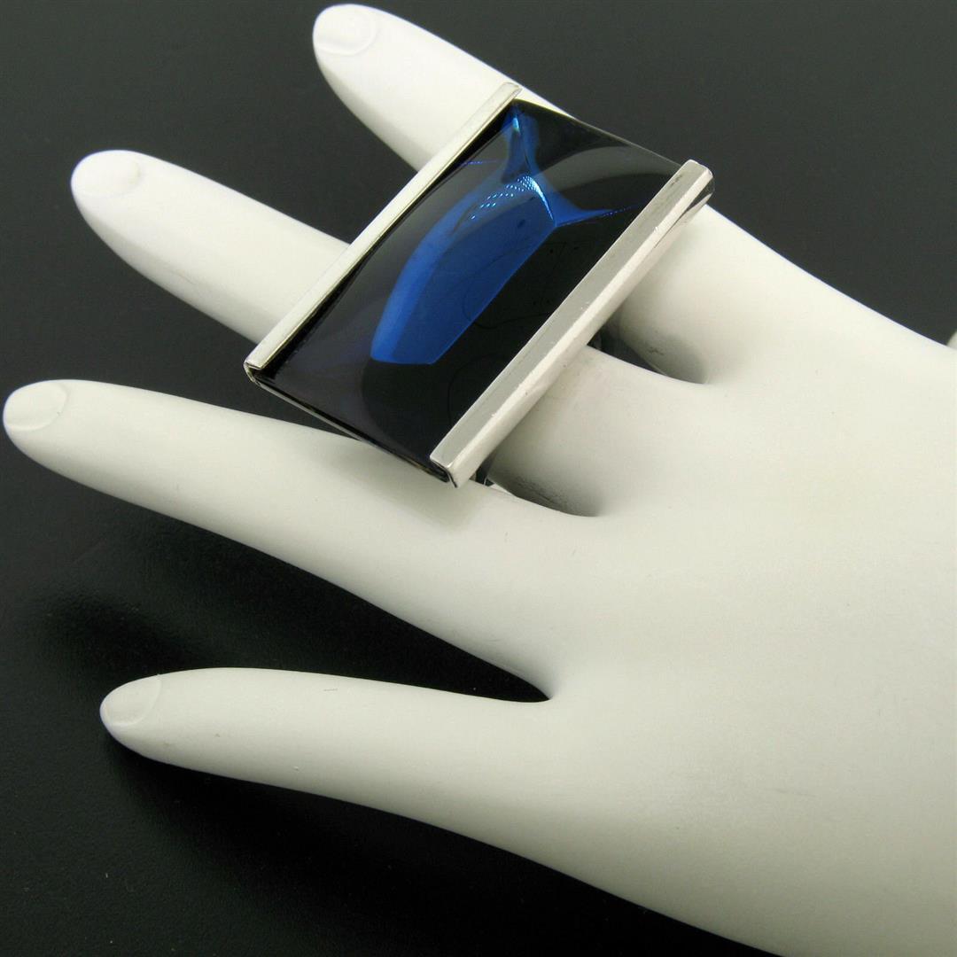 Baccarat Sterling Silver Wide Louxor Blue Mordore Crystal Ring