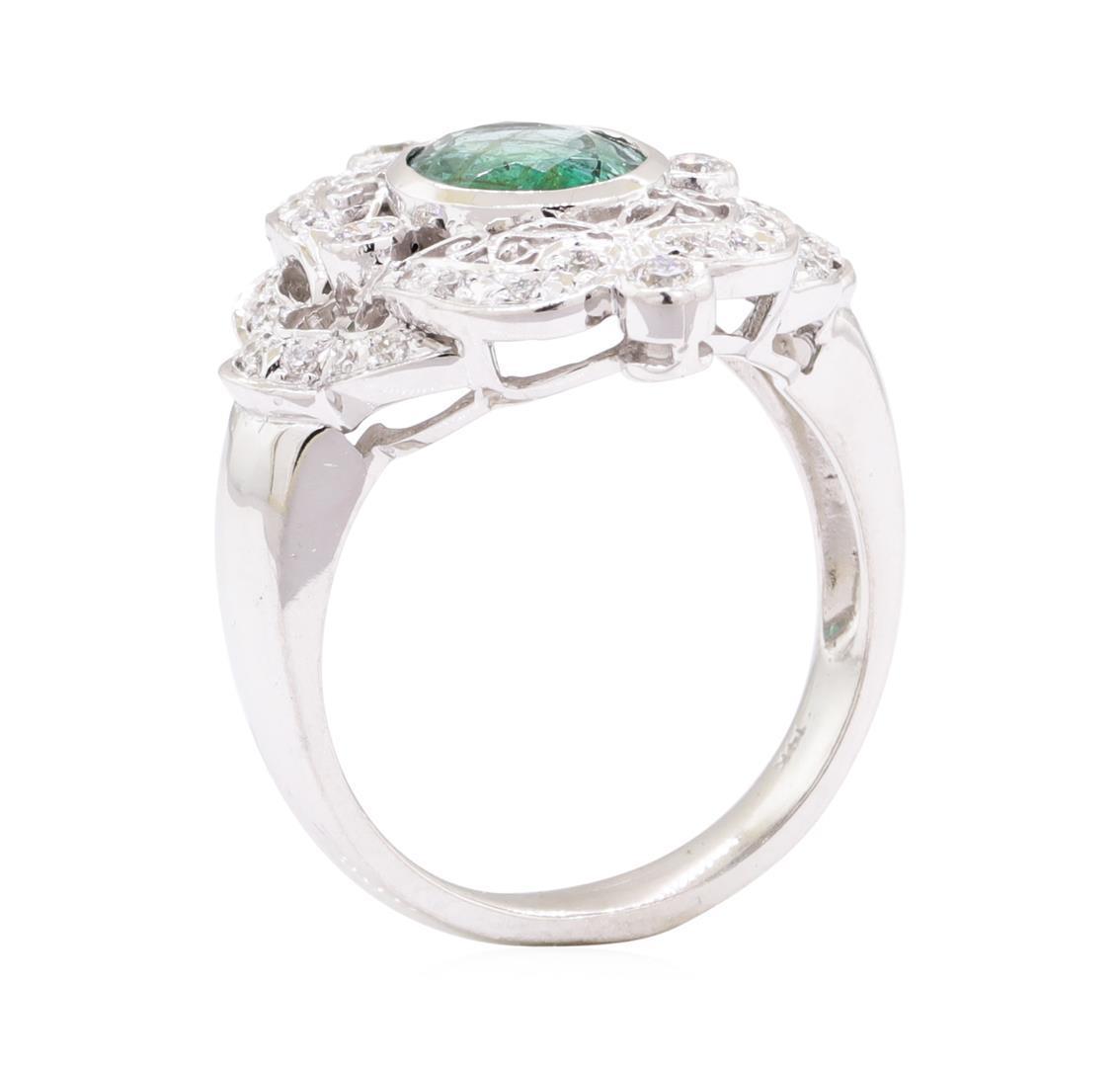 1.54 ctw Emerald and Diamond Ring - 14KT White Gold