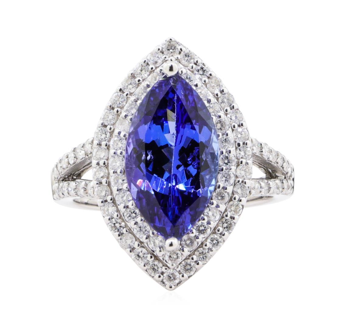 4.17 ctw Tanzanite and Diamond Ring - 14KT White Gold