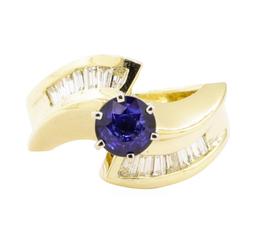 1.51 ctw Blue Sapphire And Diamond Ring - 14KT Yellow Gold