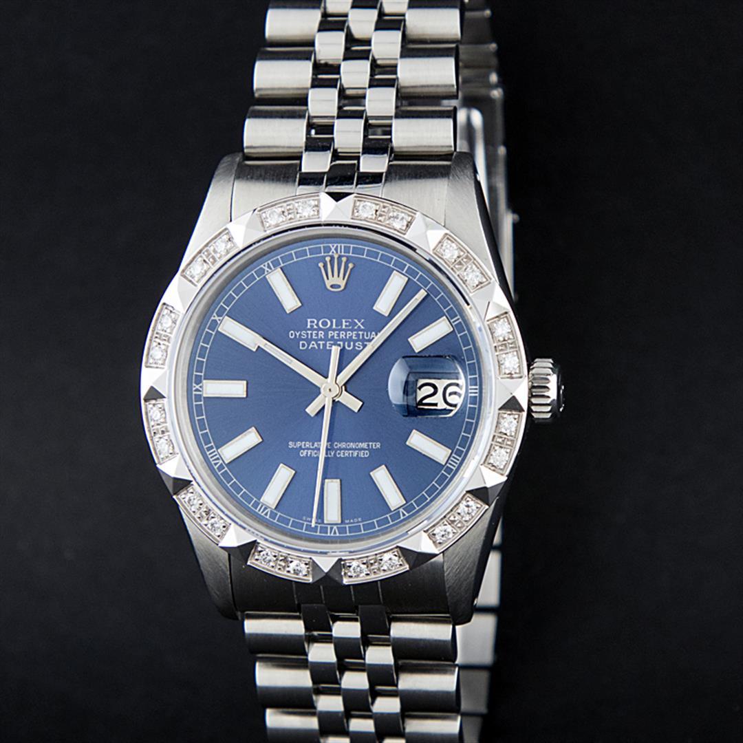 Rolex Stainless Steel 36MM Blue Index Diamond Oyster Perpetual Datejust Wristwat