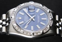 Rolex Stainless Steel 36MM Blue Index Diamond Oyster Perpetual Datejust Wristwat