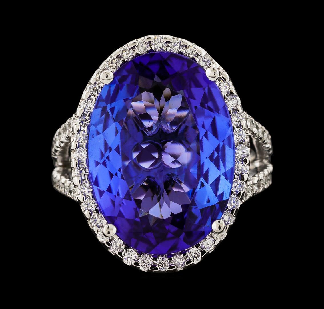 10.86 ctw Tanzanite and Diamond Ring - 14KT White Gold