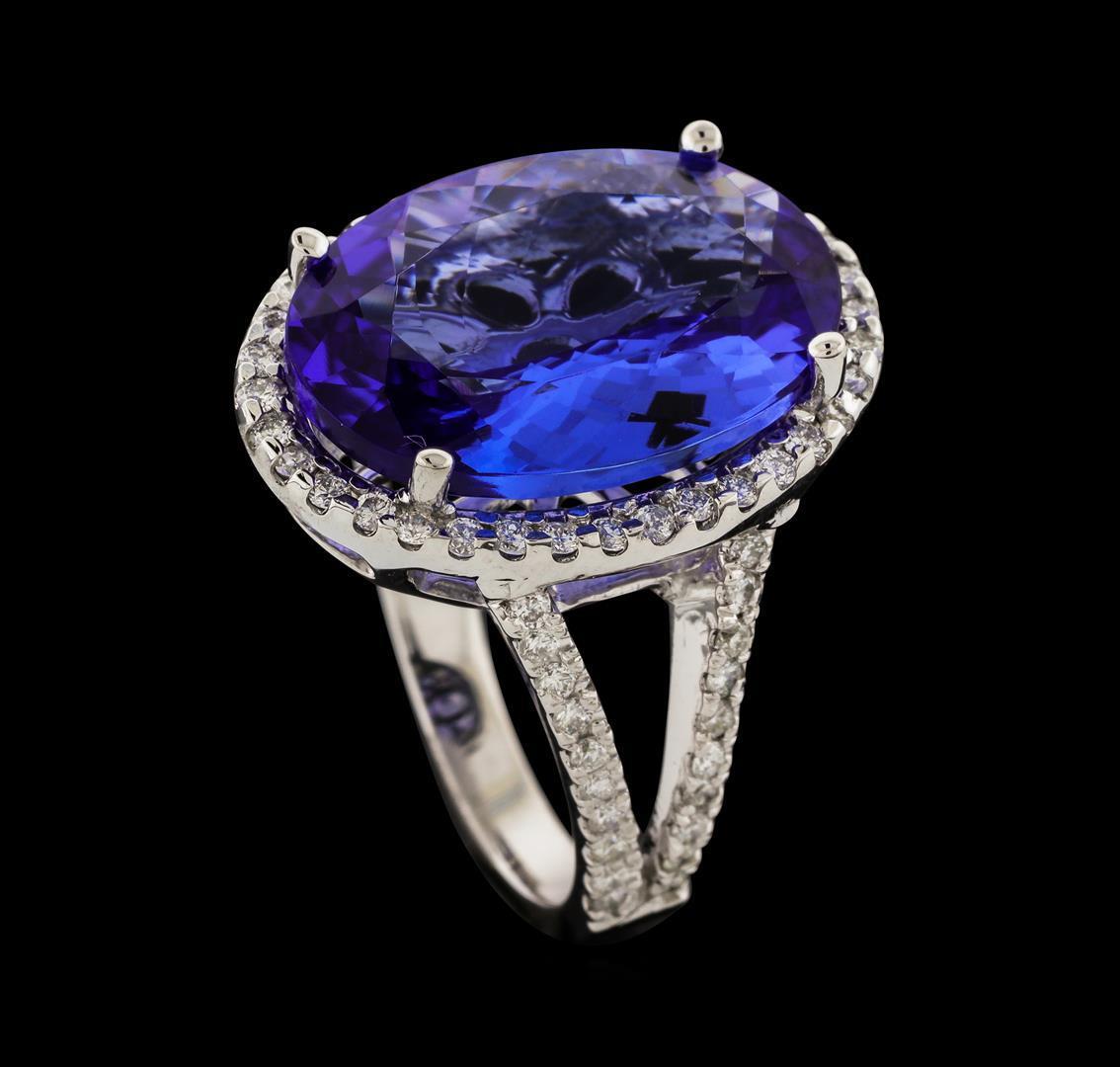 10.86 ctw Tanzanite and Diamond Ring - 14KT White Gold