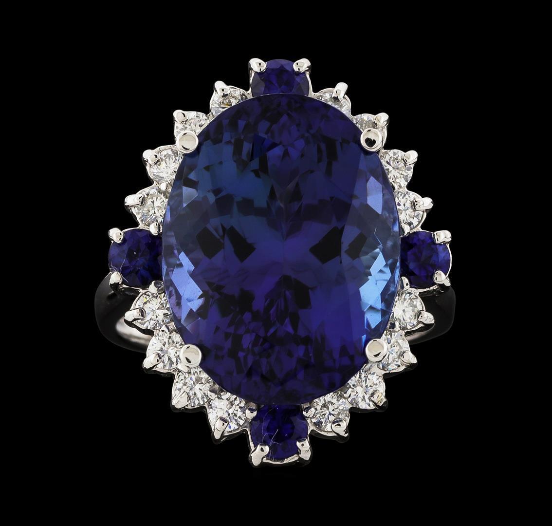 17.13 ctw Tanzanite, Sapphire and Diamond Ring - 14KT White Gold