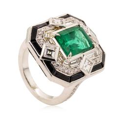 6.46 ctw Emerald and Diamond Ring - 18KT White Gold
