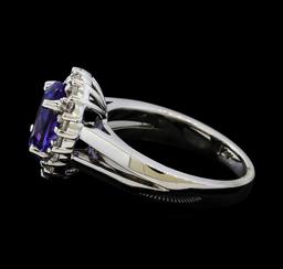 3.11 ctw Tanzanite and Diamond Ring - 14KT White Gold