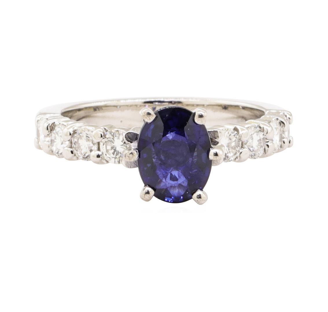 2.10 ctw Blue Sapphire And Diamond Ring - 14KT White Gold