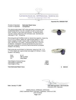 2.10 ctw Blue Sapphire And Diamond Ring - 14KT White Gold