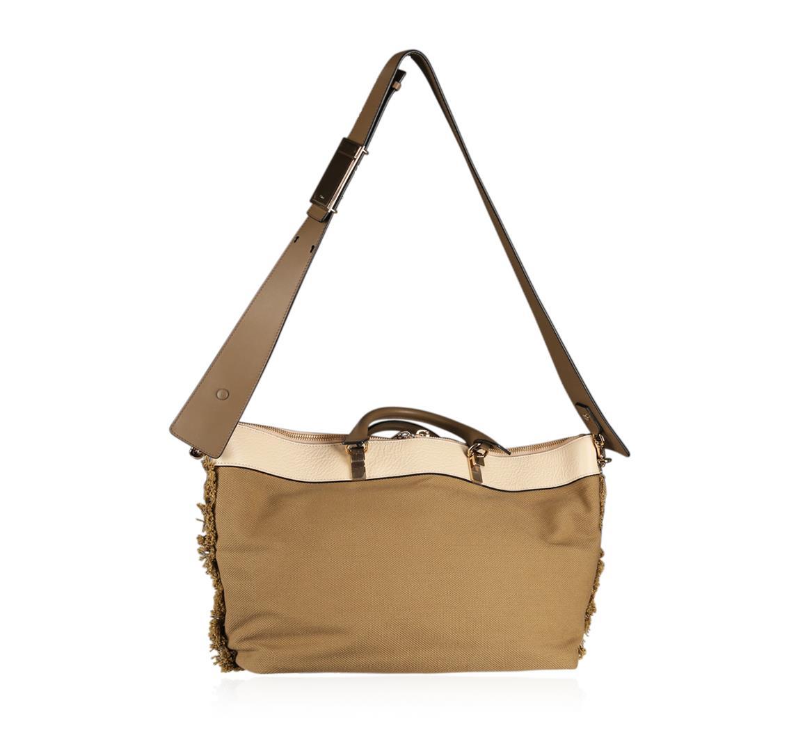 Chloe Baylee Khaki Canvas and Leather Crossbody Tote Bag