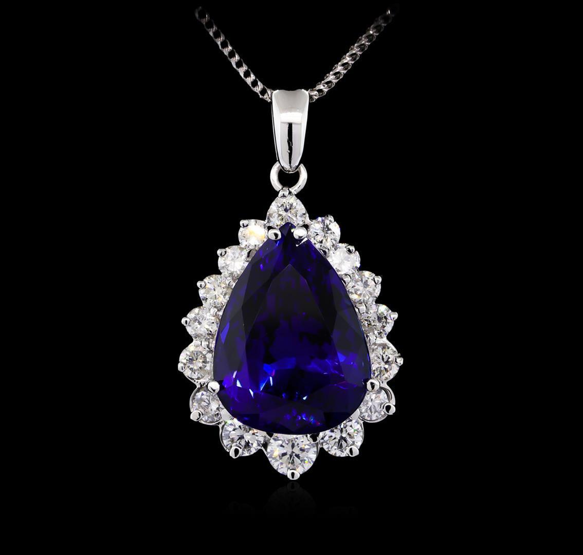 14KT White Gold GIA Certified 23.12 ctw Tanzanite and Diamond Pendant With Chain