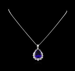 14KT White Gold GIA Certified 23.12 ctw Tanzanite and Diamond Pendant With Chain