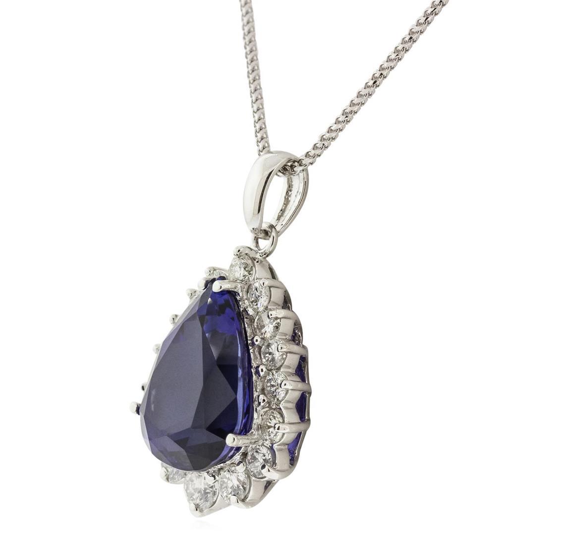 14KT White Gold GIA Certified 23.12 ctw Tanzanite and Diamond Pendant With Chain