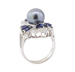 Pearl, Sapphire and Diamond Ring - 14KT White Gold