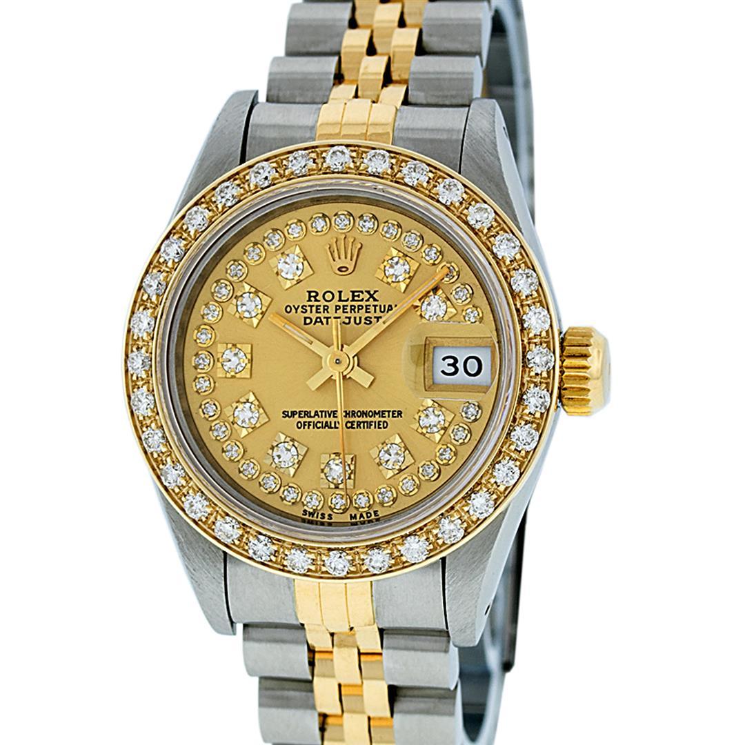 Rolex Ladies 2 Tone Champagne Diamond Oyster Perpetual Datejust Wriswatch 26MM