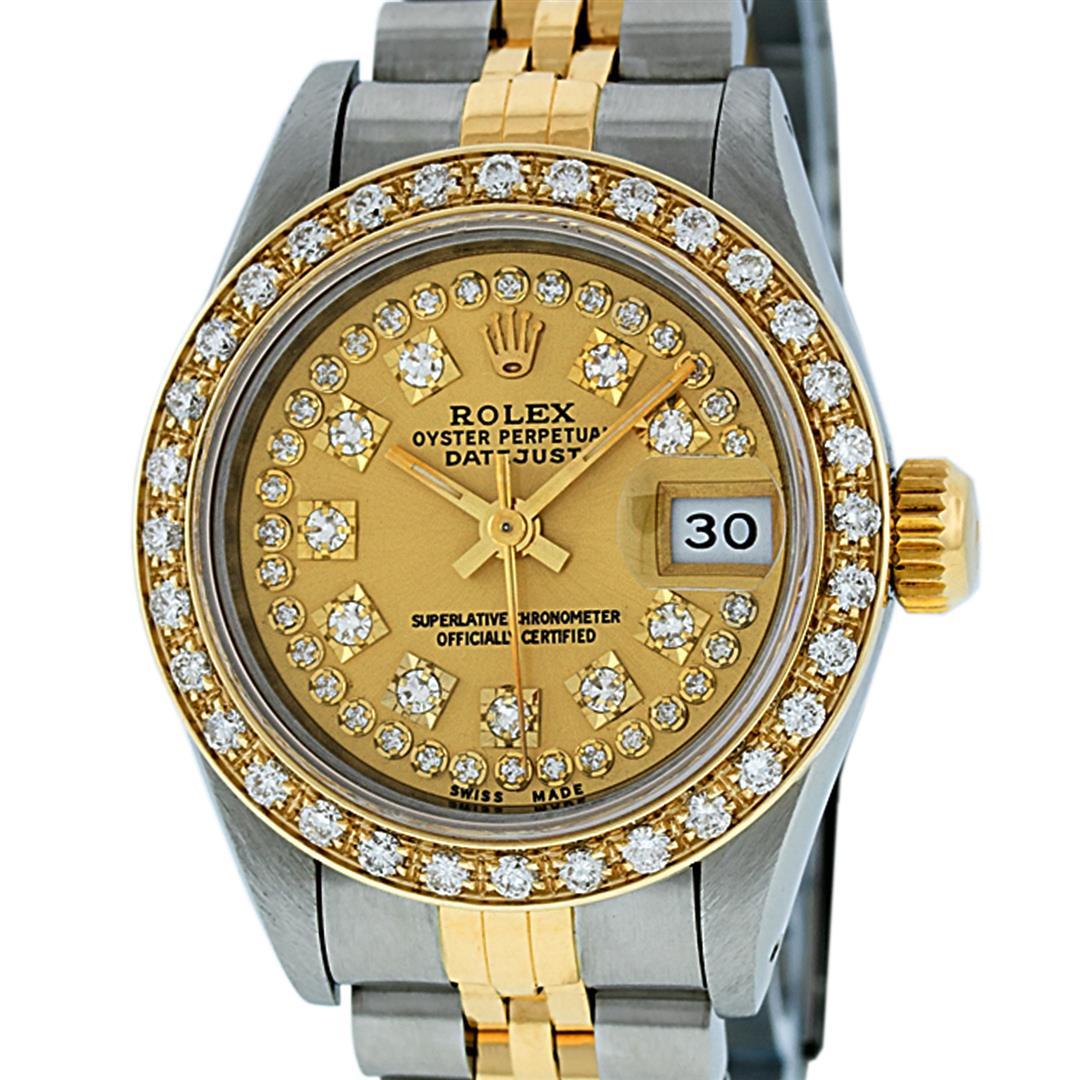 Rolex Ladies 2 Tone Champagne Diamond Oyster Perpetual Datejust Wriswatch 26MM