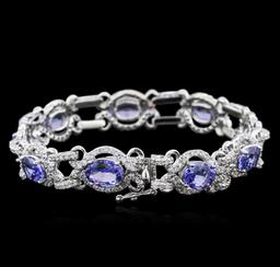 14KT White Gold 9.85 ctw Tanzanite and Diamond Bracelet