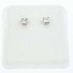 New 14K White Gold Princess Cut Solitaire Stud Earrings