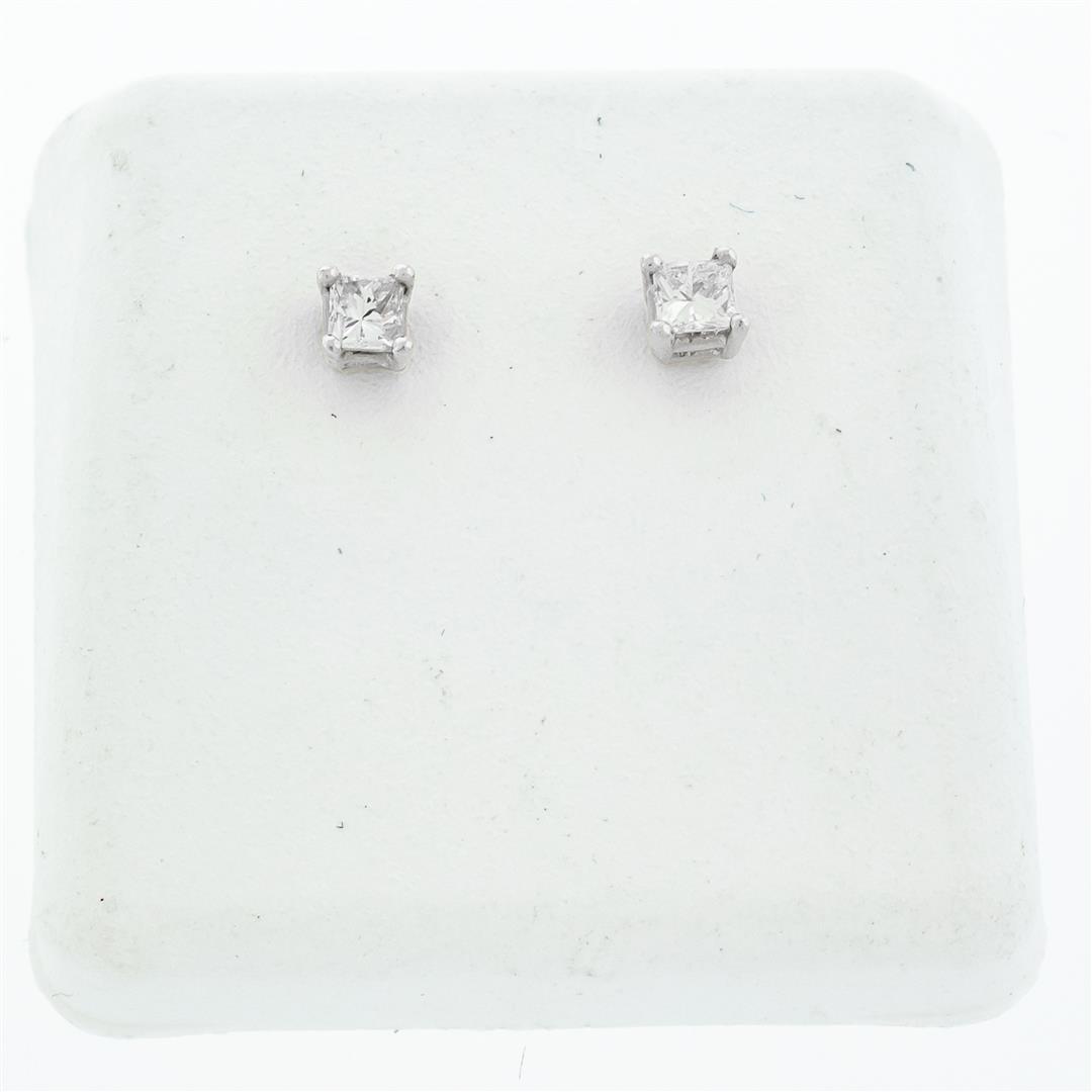 New 14K White Gold Princess Cut Solitaire Stud Earrings