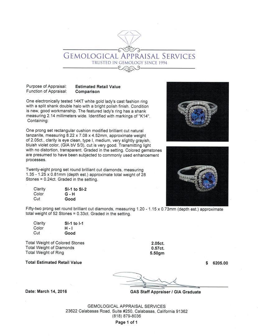 2.05 ctw Tanzanite and Diamond Ring - 14KT White Gold