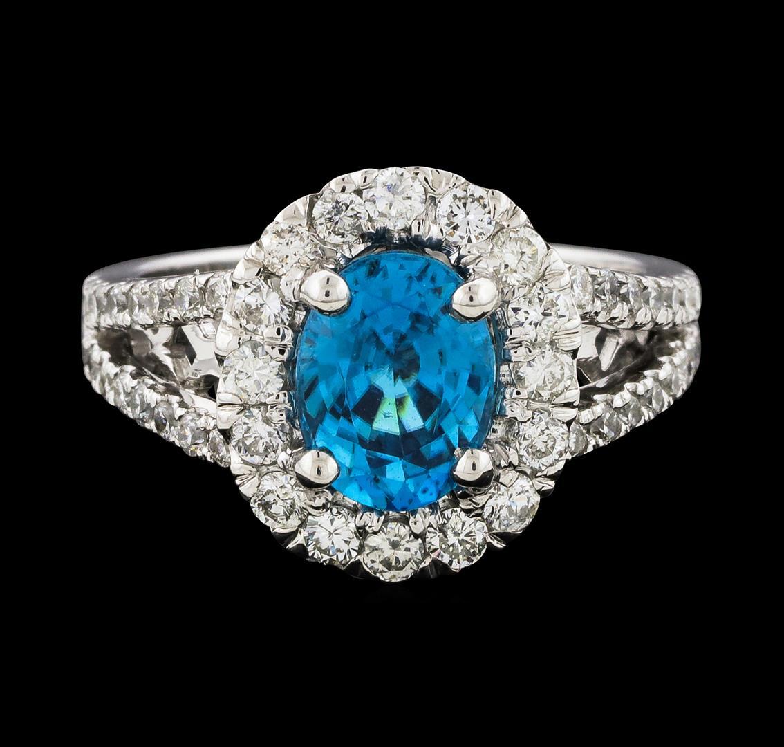 2.81 ctw Blue Zircon and Diamond Ring - 14KT White Gold